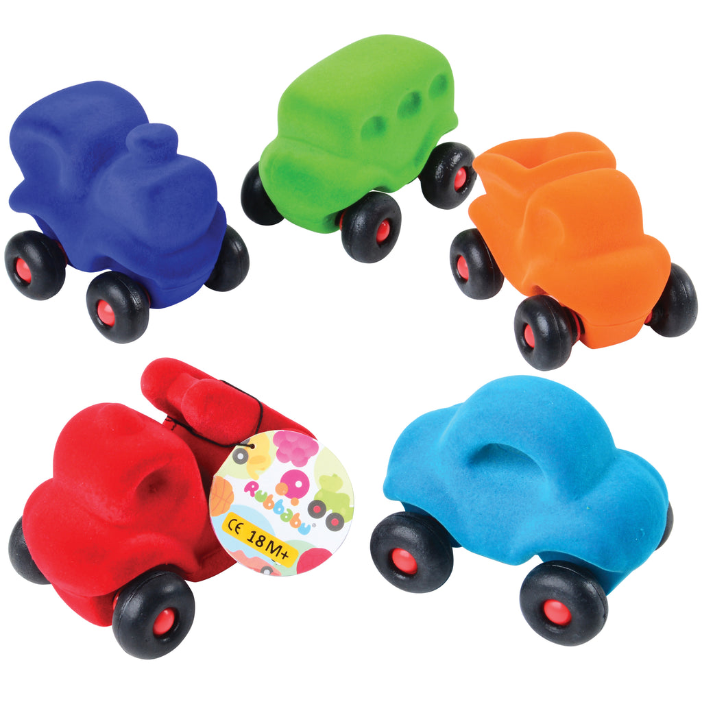 Rubbabu Set of 5 Community Vehicle Assorted Designs in Bright Colors